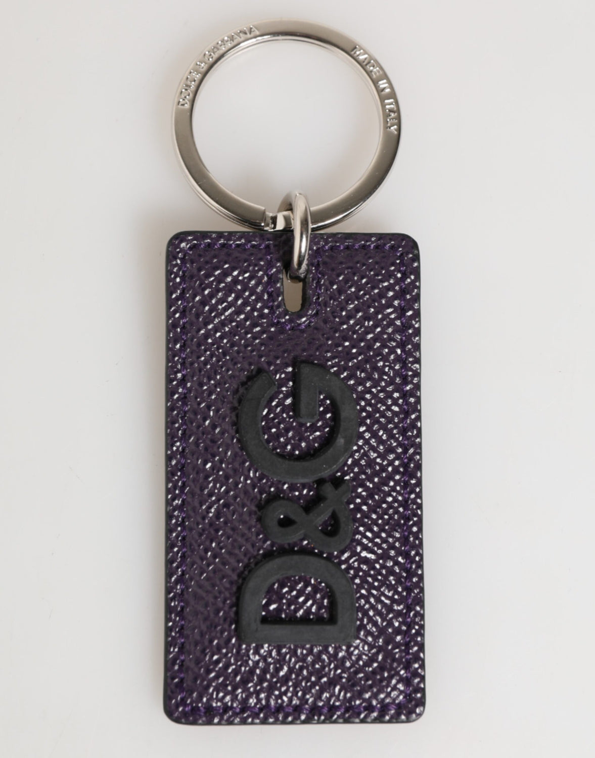 Violet Leather Logo Metal Ring Men Keychain Keyring