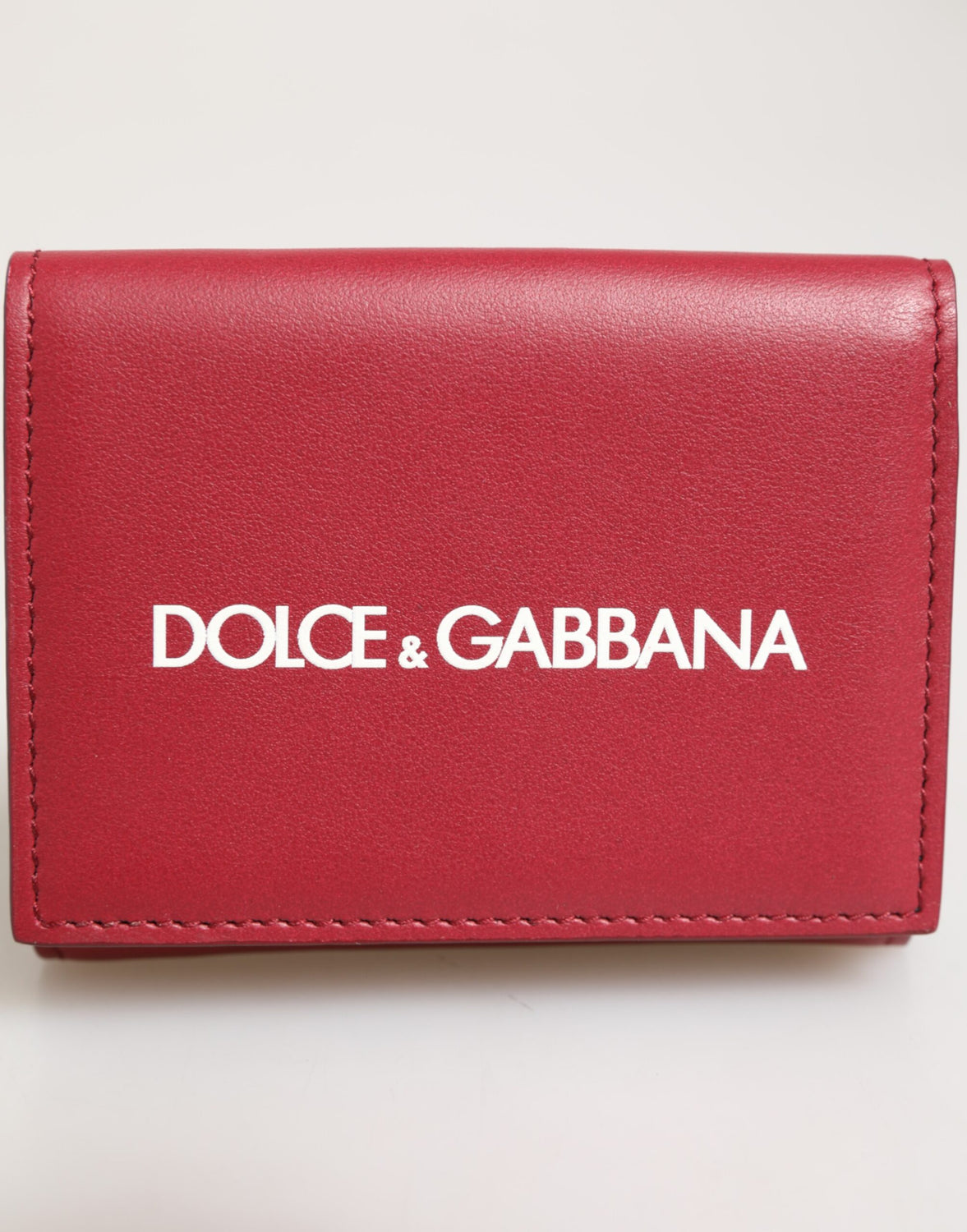 Red Leather Bold Logo Print Trifold Men Card Holder Wallet