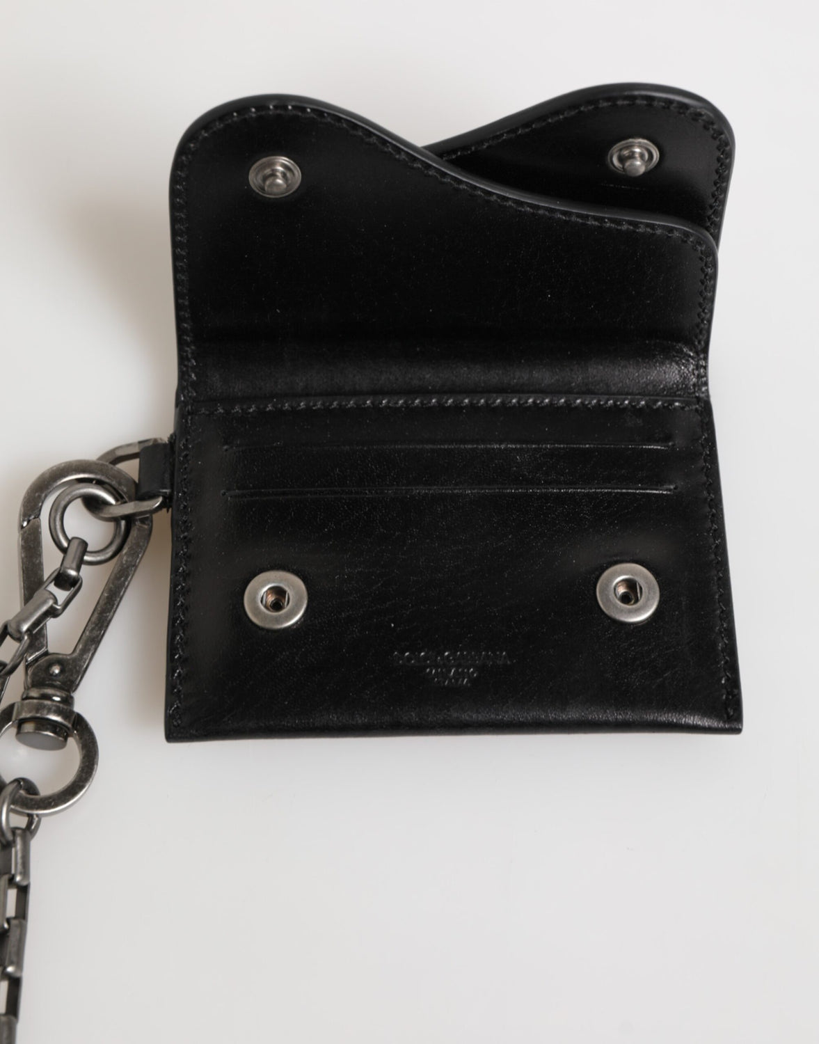 Black Cavallo Leather Wallet Chain Snap Bifold Card Holder