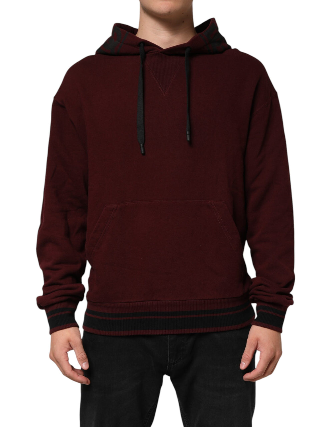 Burgundy Cotton Plaid Lined Men Hoodie Sweater