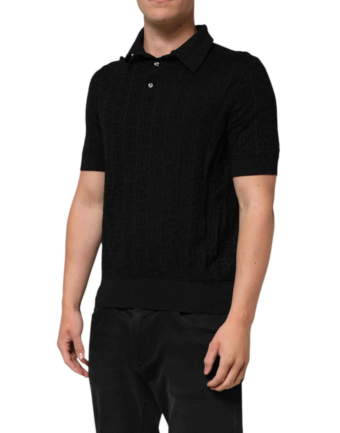Black Silk Jacquard DG Polo Shirt T-shirt
