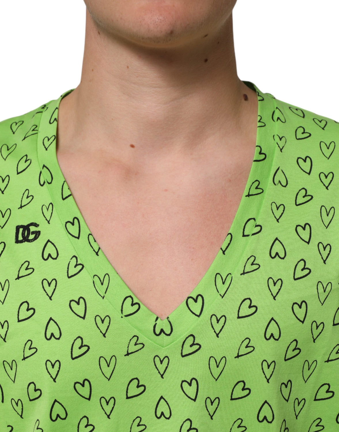 Green V-Neck DG Logo Heart Print T-shirt
