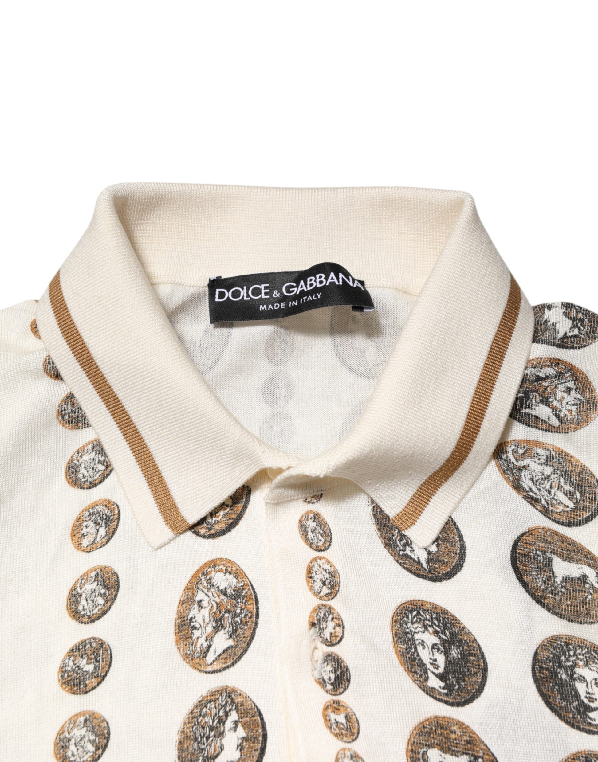Silk Ivory Coin Print Logo Men Polo T-shirt