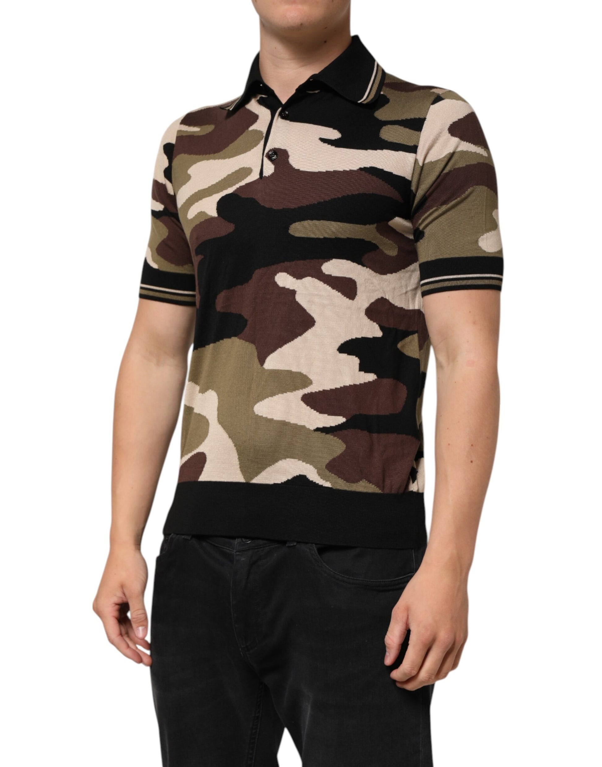 Camouflage Brown Silk MilitaryPolo T-shirt