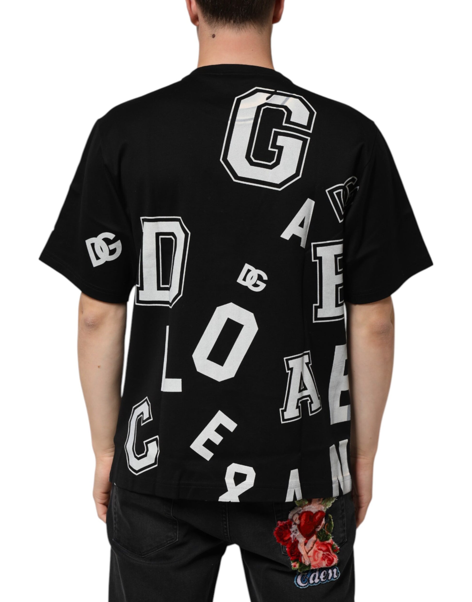Black Cotton Letter Print Short Sleeve T-shirt