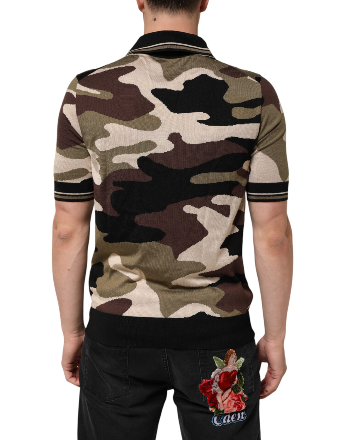 Camouflage Brown Silk Military Polo T-shirt