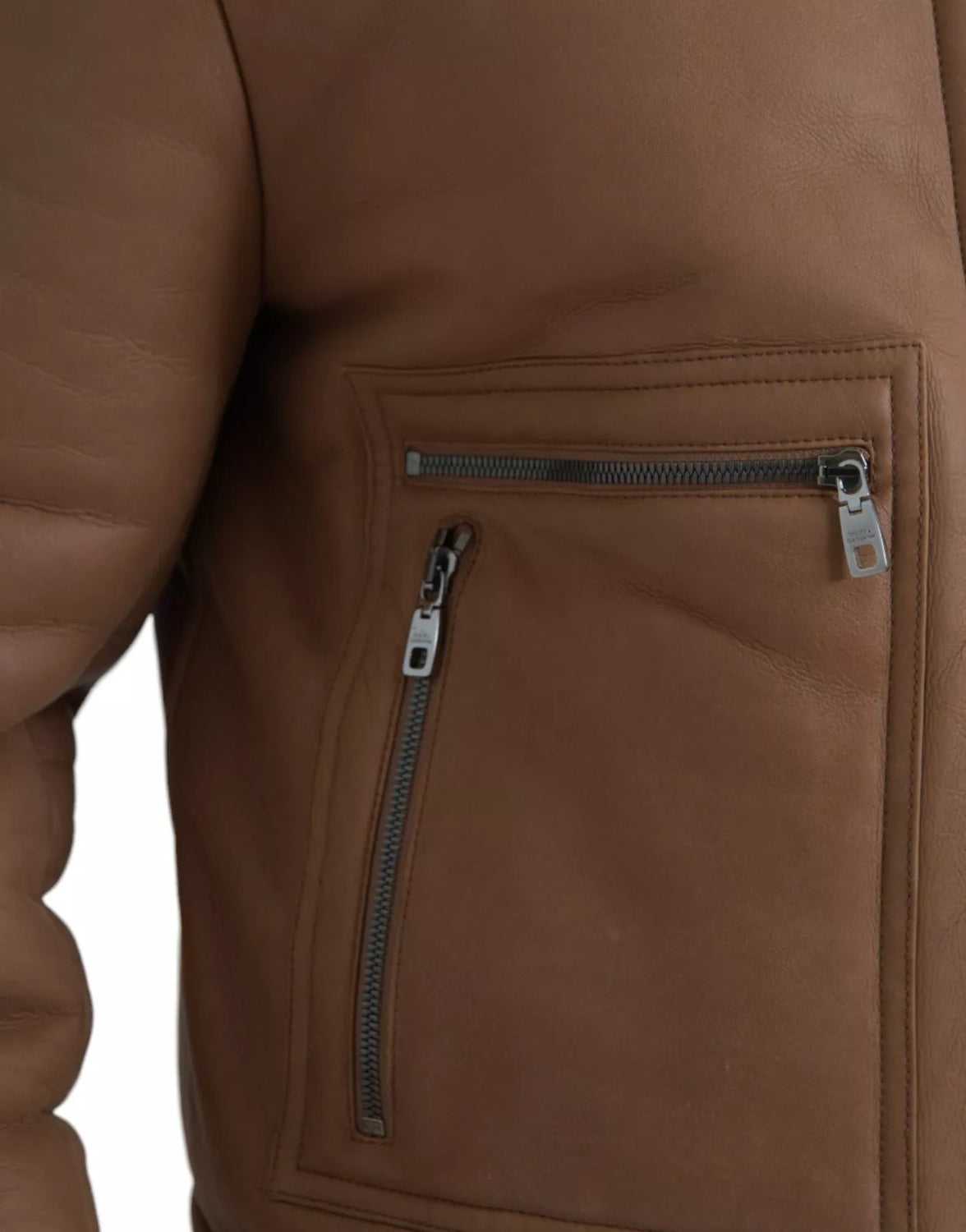 Brown Leather Fur Button Biker Coat Jacket