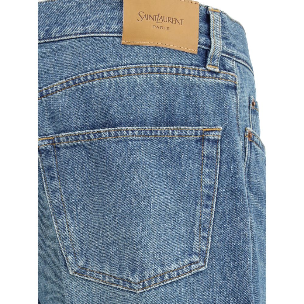 Blue Cotton Straight-Leg Jeans