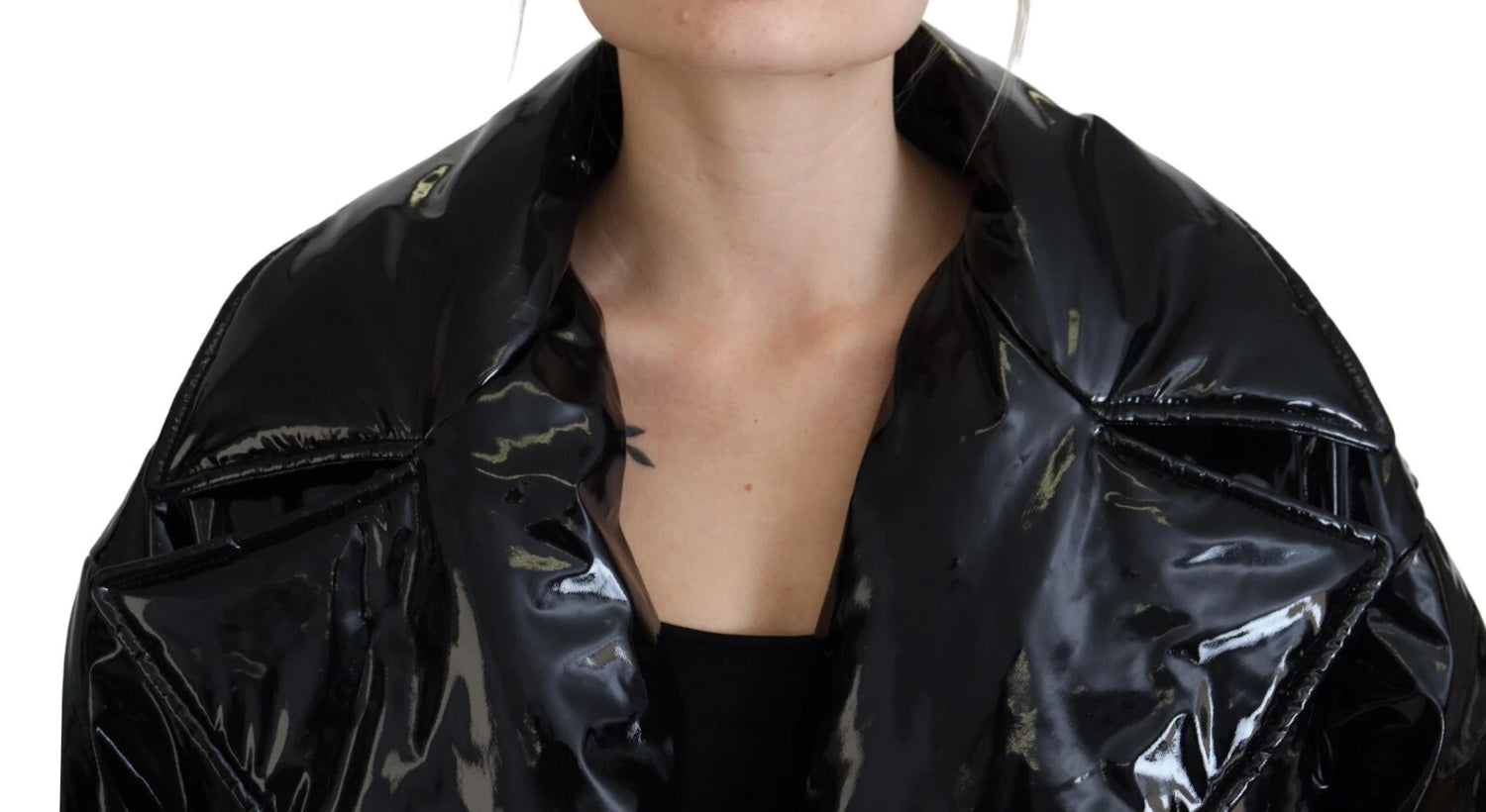 Polyester Black Shiny Blazer Women Jacket