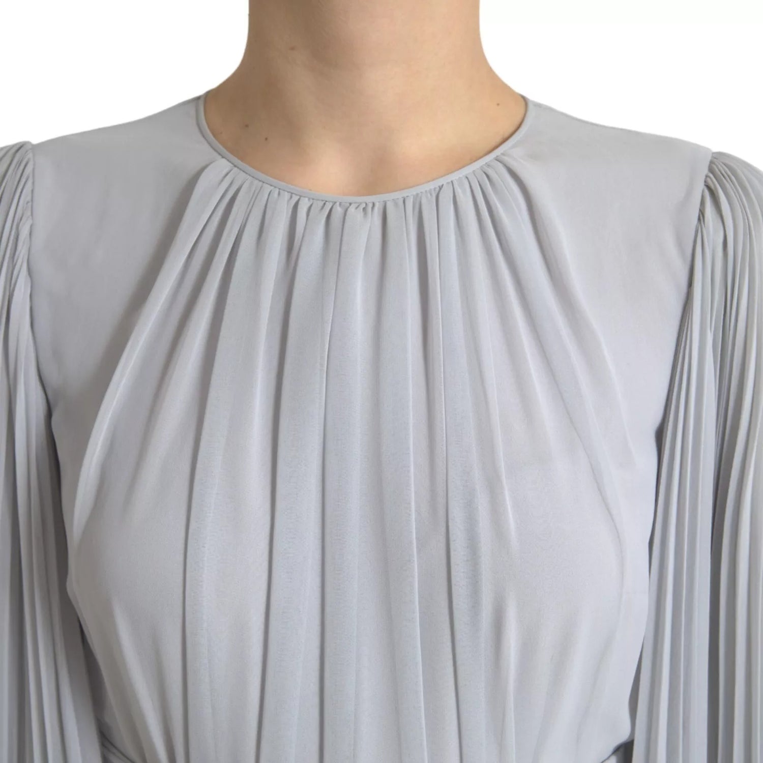 Light Grey Polyester Pleated Long Maxi Dress