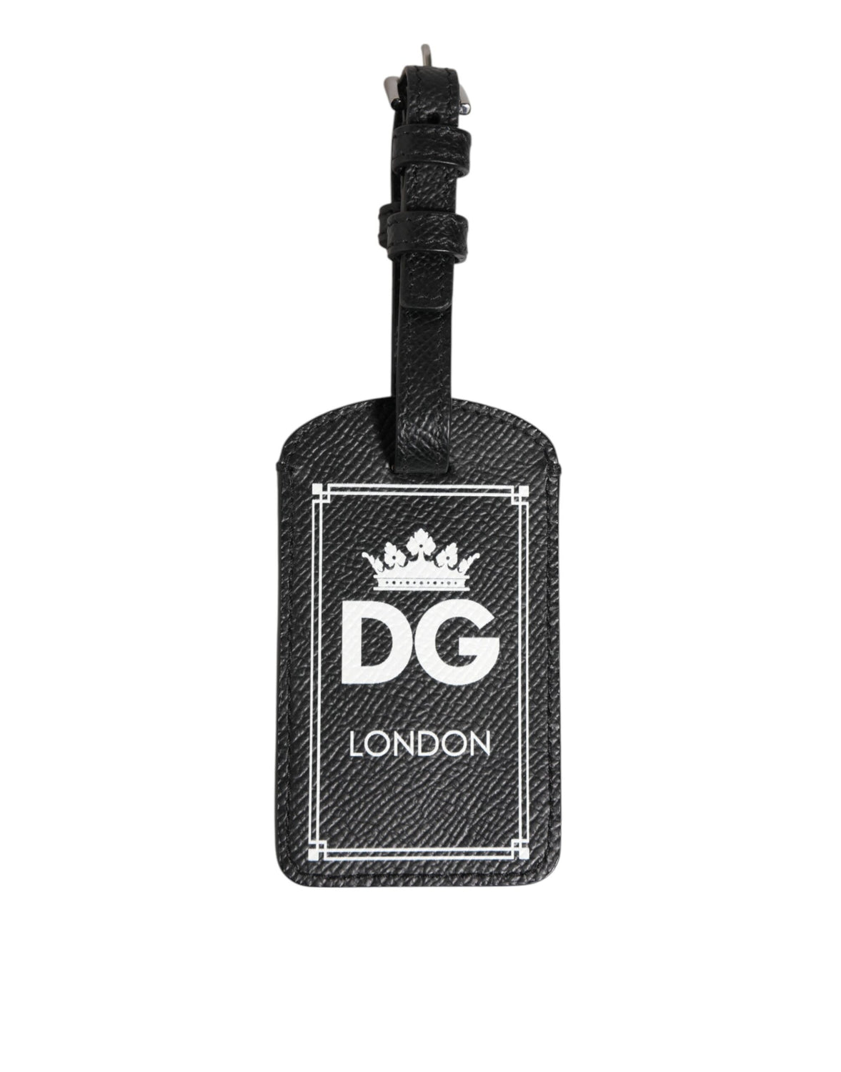 Black Textured Leather DG Logo Travel Luggage Tag Keyring