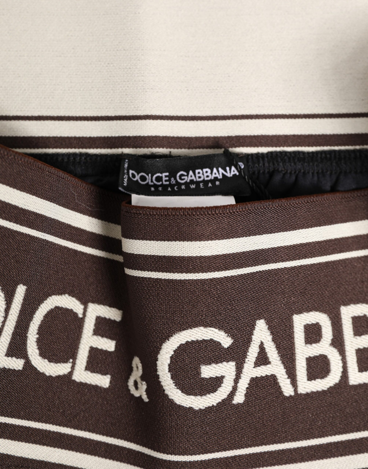 Brown Polyester Logo Elastic Waistband Swimwear
