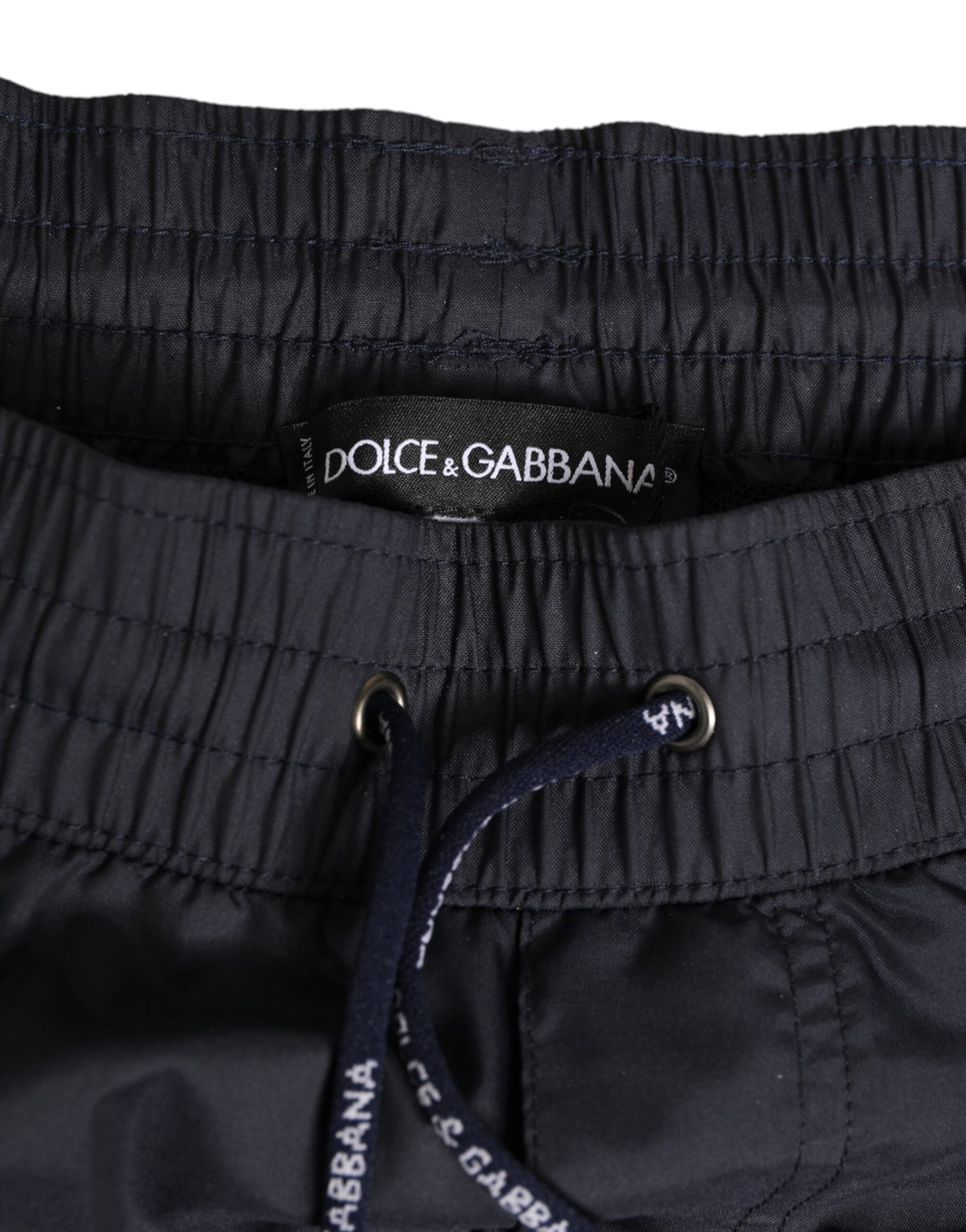 Black White Polyester Logo Elastic Waistband Swimwear