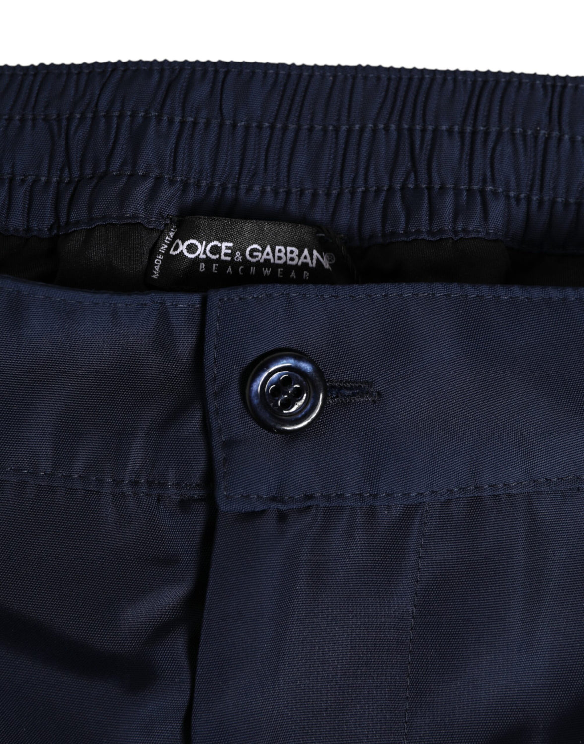 Navy Blue Polyester Logo Buckle Waist Swimwear