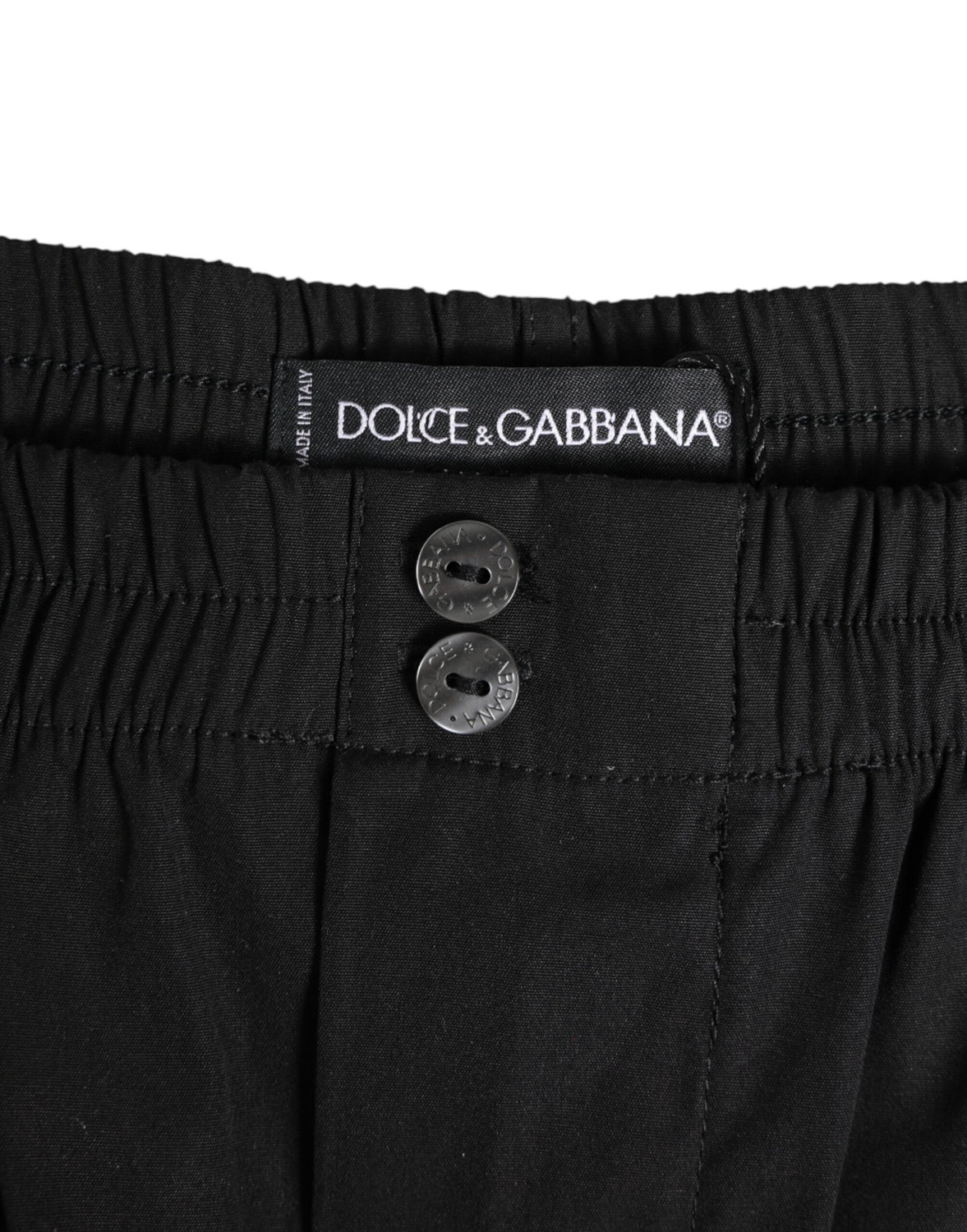 Black Cotton Elastic Waistband Button Swimwear