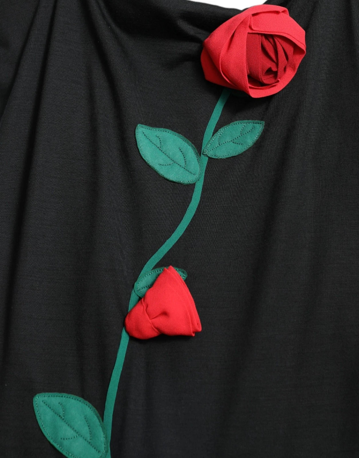 Black Wool Sleeveless Rose Applique Dress