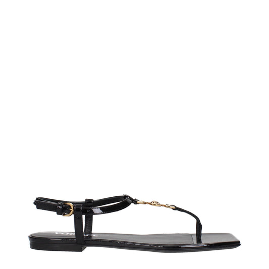 Black Leather Flip-Flop Sandals