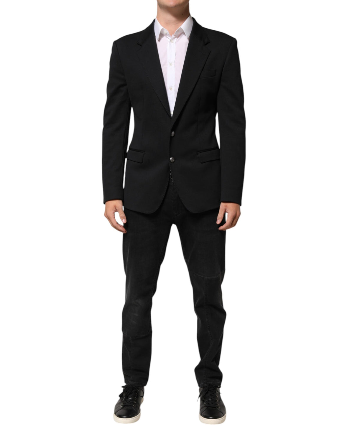 Dark Blue Cotton Men Jacket Coat Blazer Suit