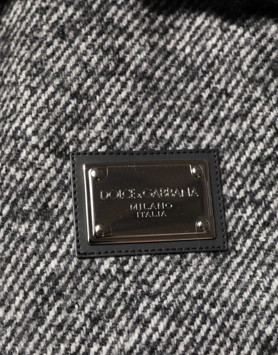 Gray Wool Herringbone Shearling Collar Bomber Jacket