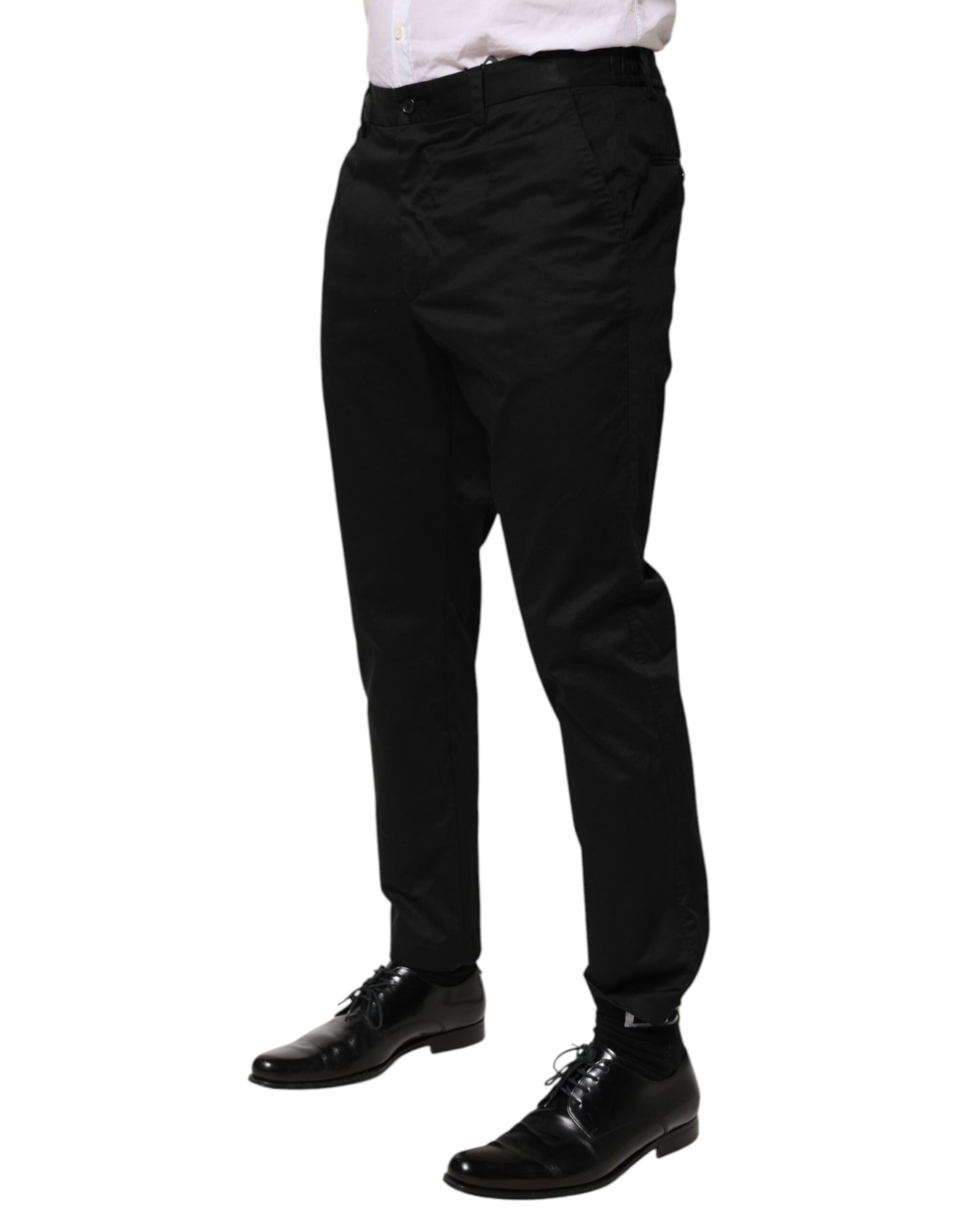 Black Cotton Tapered Men Formal Trousers Pants
