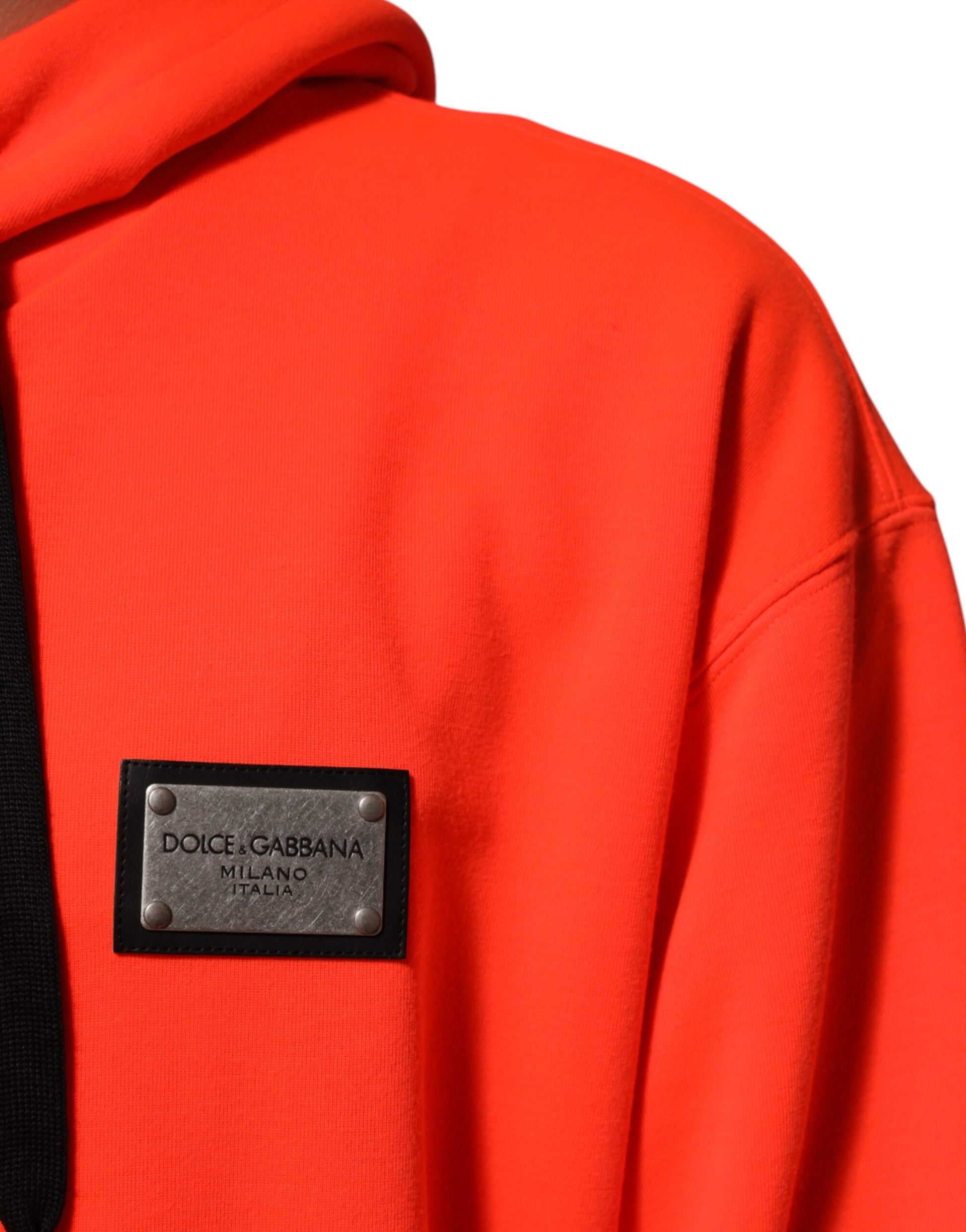 Red Fluorescent Polyester Logo Patch Hoodie Sweater
