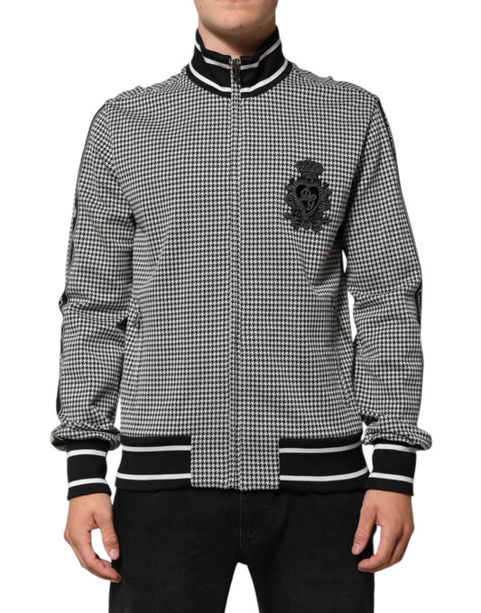 Black White Houndstooth Wool Crest Jacket Sweater