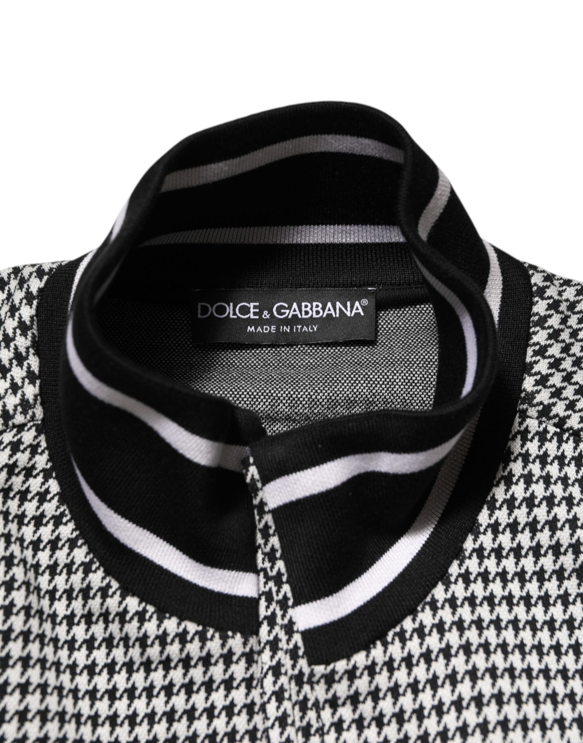 Black White Houndstooth Wool Crest Jacket Sweater