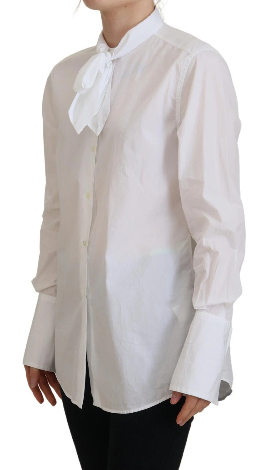 White Cotton Collared Long Sleeves Formal Top
