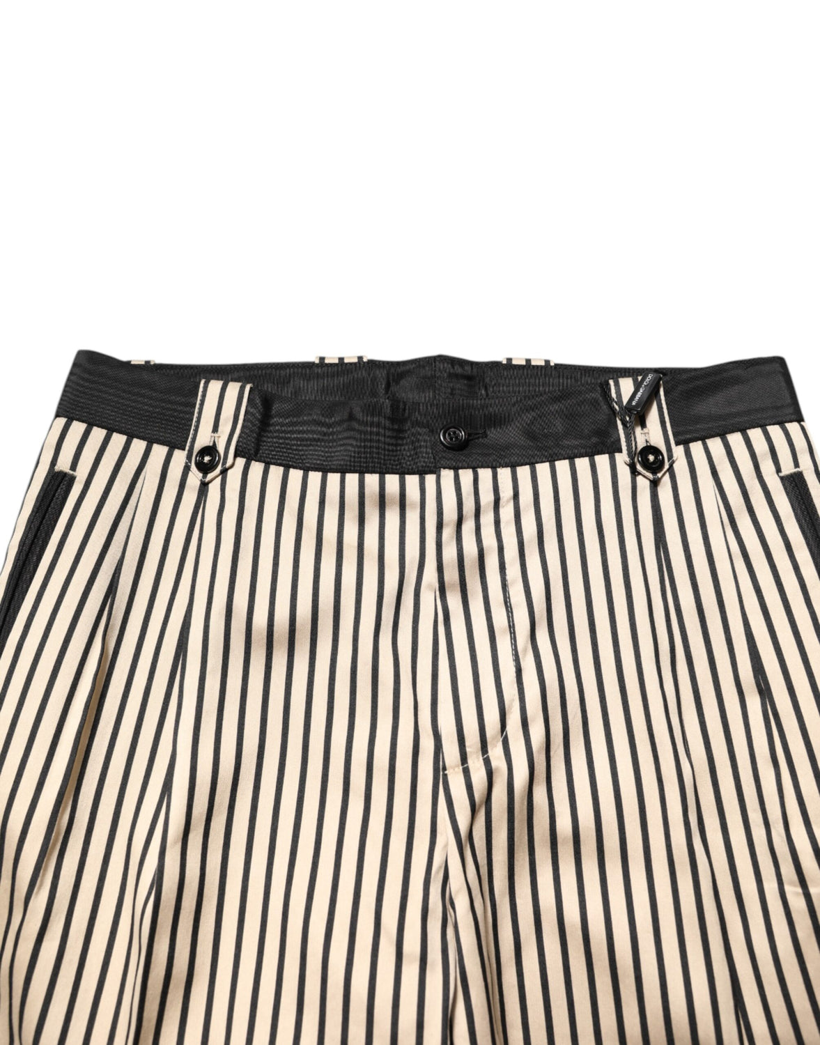 Beige Black Striped Cotton Slim Fit Trousers Pants