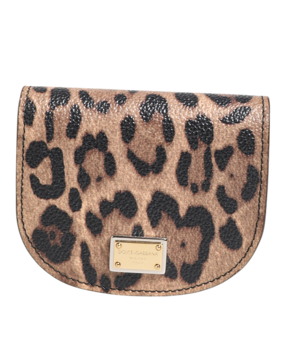 Brown Leopard Print Calf Leather Small Coin Purse Wallet