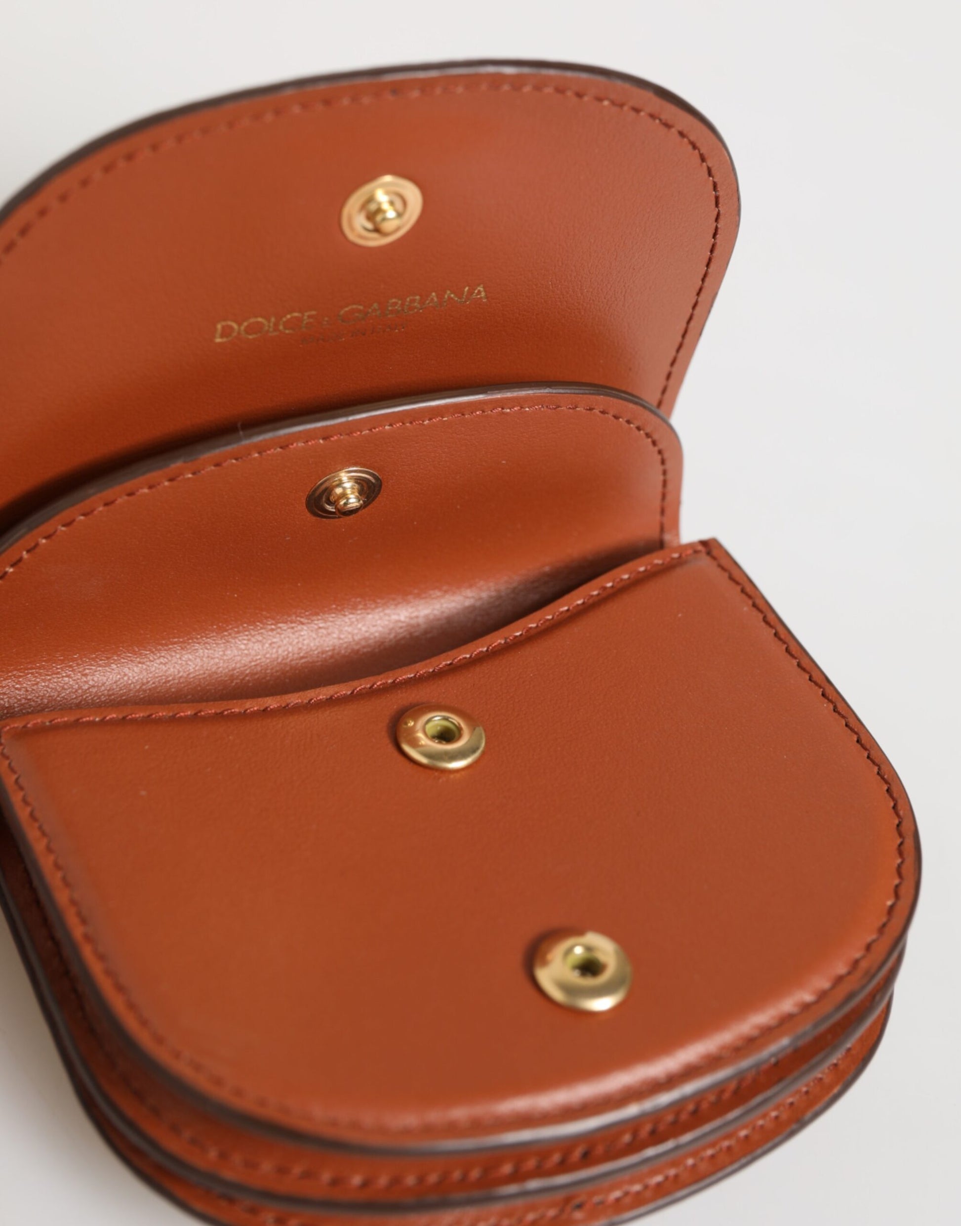 Brown Black Calf Leather Leopard Print Logo Plaque Wallet