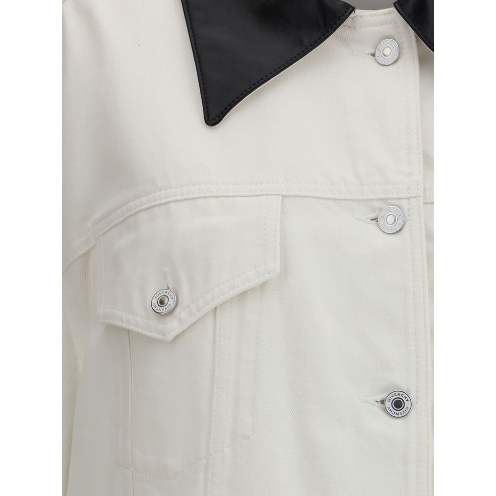 Denim Jacket With Leather Collar