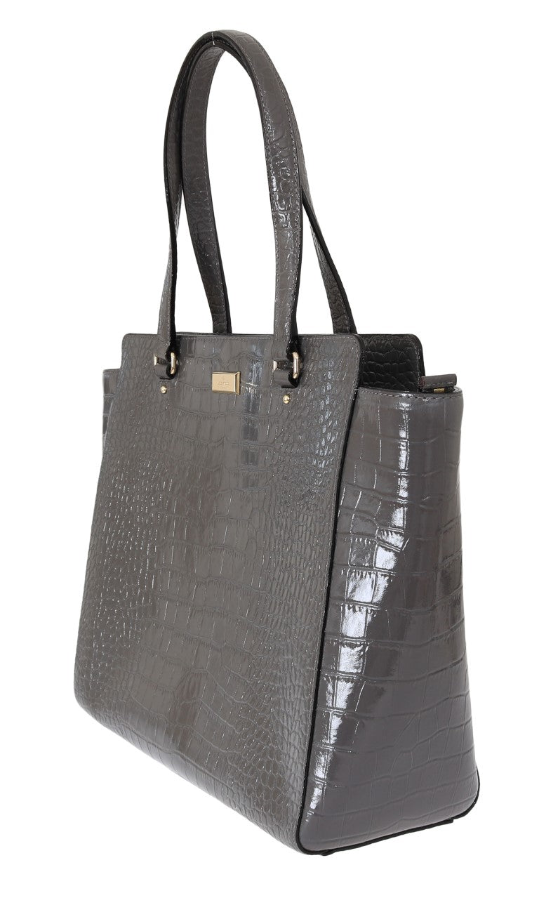 Grey Croc Embossed Leather Elissa Bristol Drive Tote Handbag Bag