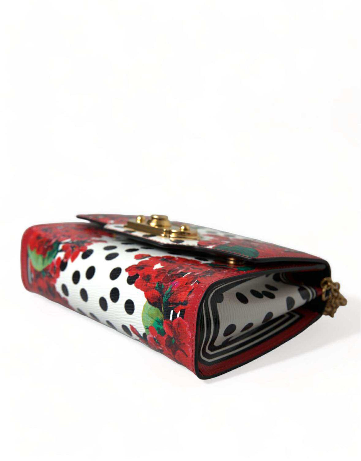 Red Floral Polka Dot Print Leather Chain DG Logo Shoulder  Bag