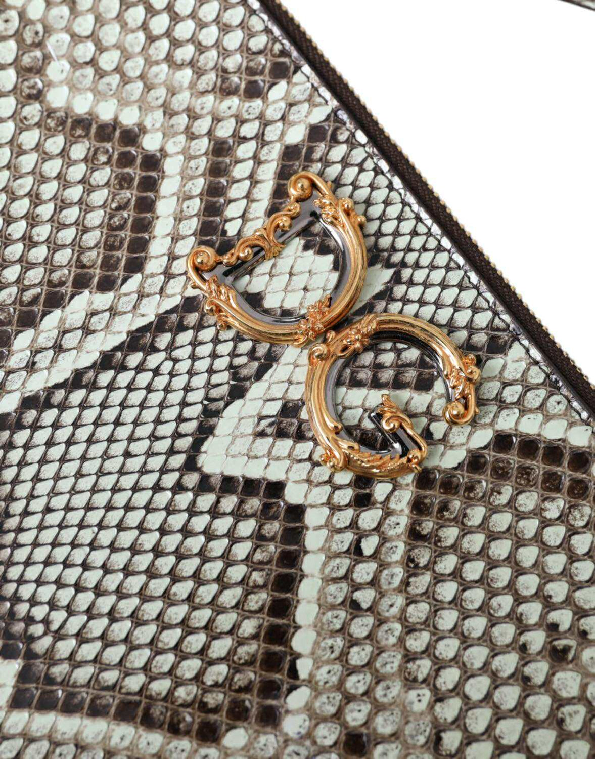 Verde Acqua Exotic Leather Gold DG Logo Clutch Borse Bag