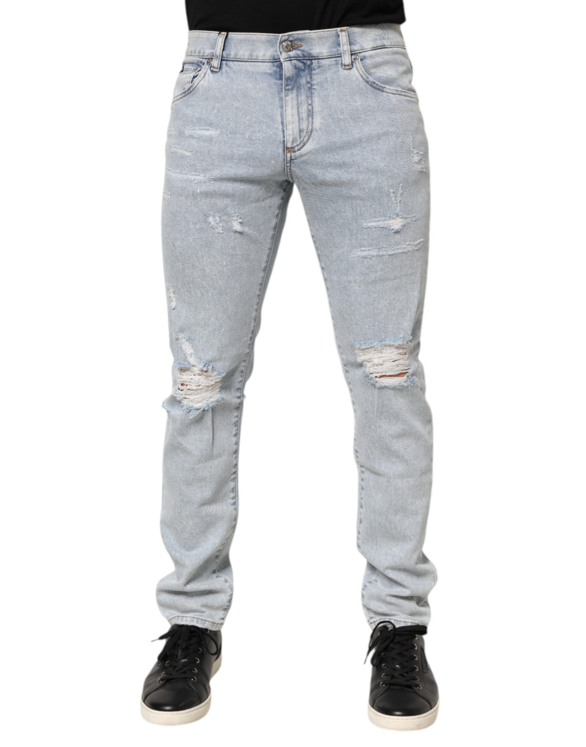 Light Blue Distressed Slim Fit Ripped Denim Jeans