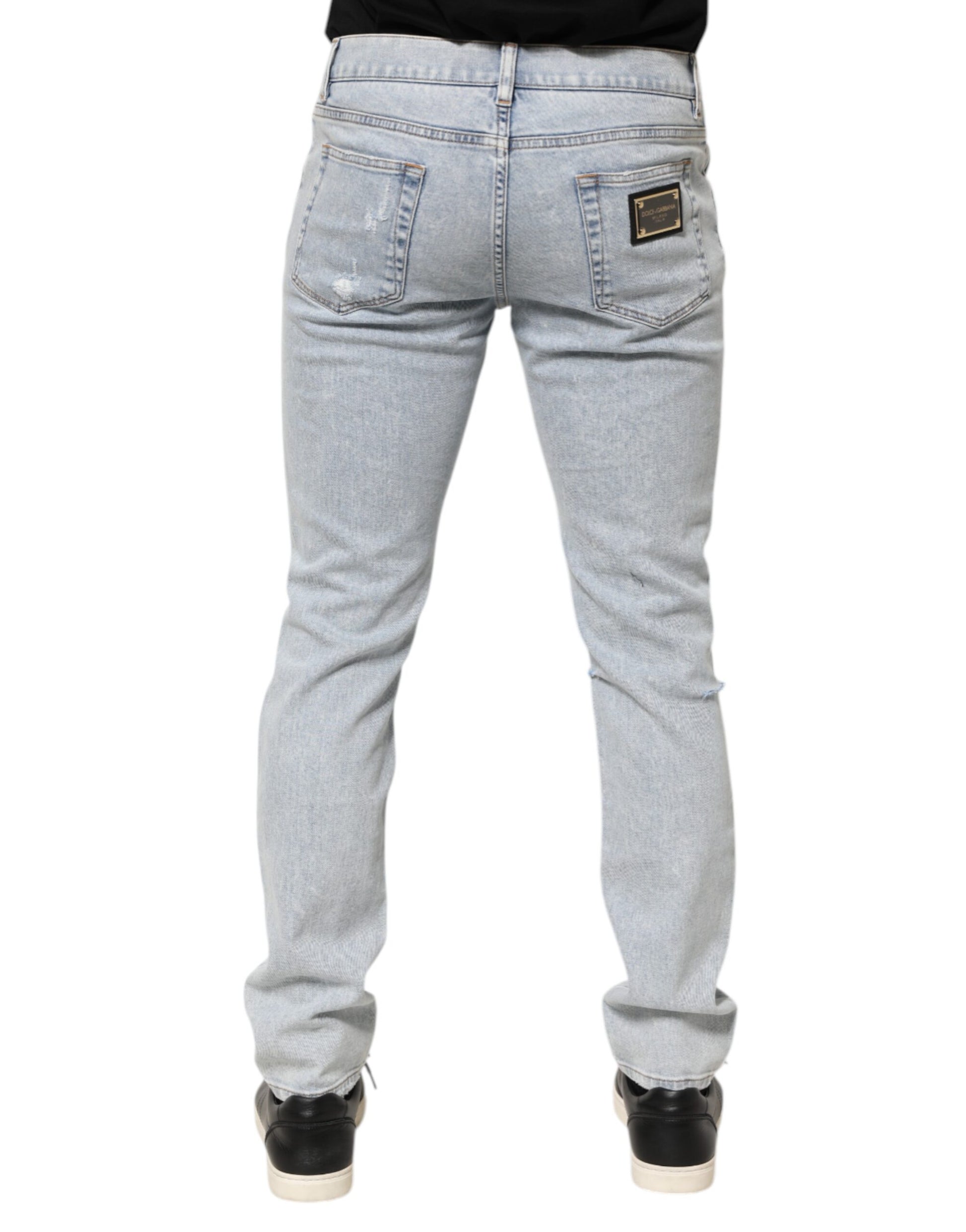 Light Blue Distressed Slim Fit Ripped Denim Jeans