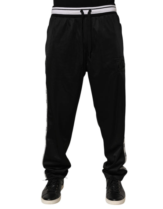 Black Polyester Logo Stripe Track Jogger Pants