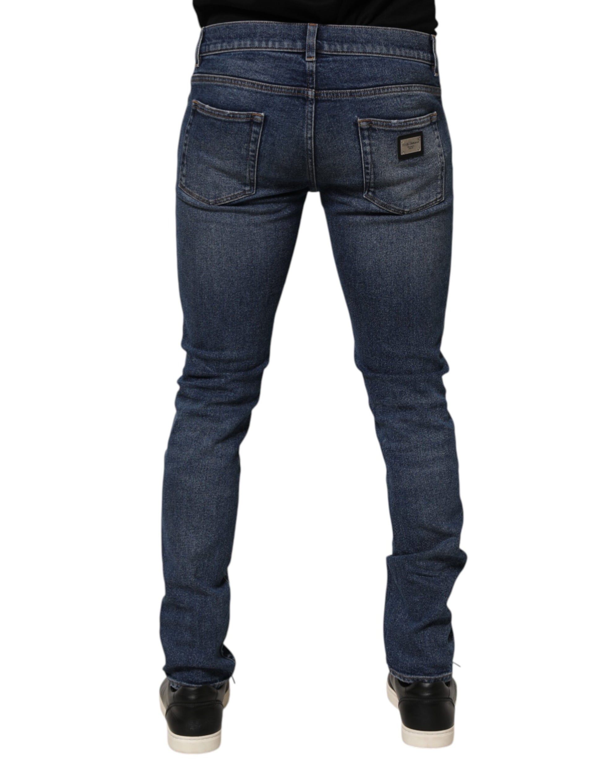 Blue Cotton Logo Plaque Skinny Men Denim Jeans