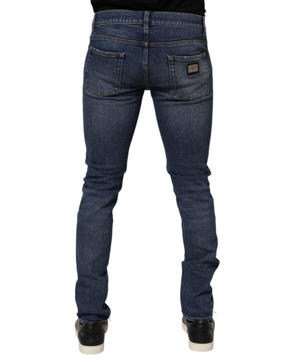 Blue Cotton Logo Plaque Skinny Men Denim Jeans