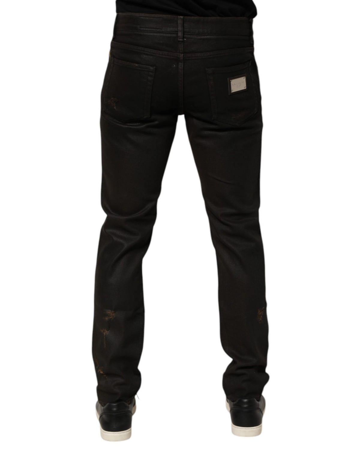 Dark Brown Tattered Cotton Skinny Denim Jeans