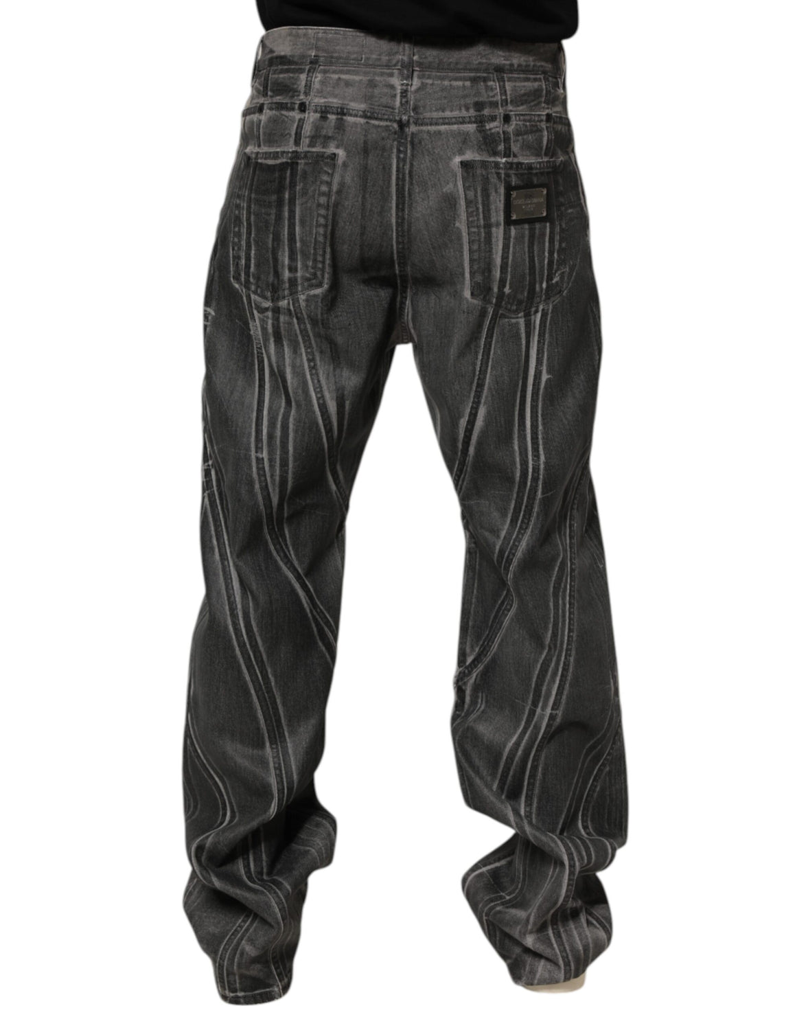 Black Grey Graphic Print Denim Pants Jeans