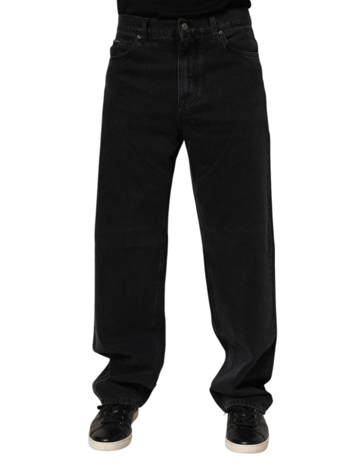 Black Cotton Logo Men Mid Waist Denim Jeans