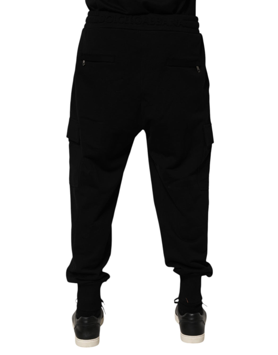 Black Cotton Blend Cargo Joggers Drawstring Pants