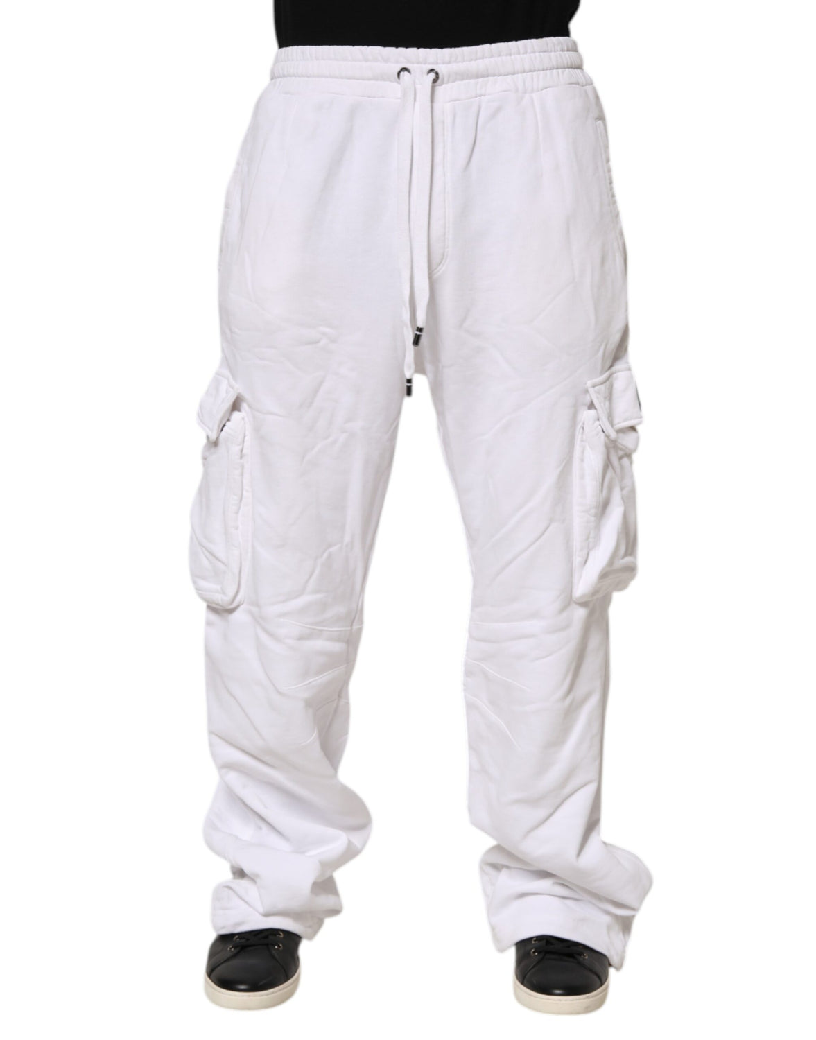 White Cotton Cargo Trousers Logo Patch Pants