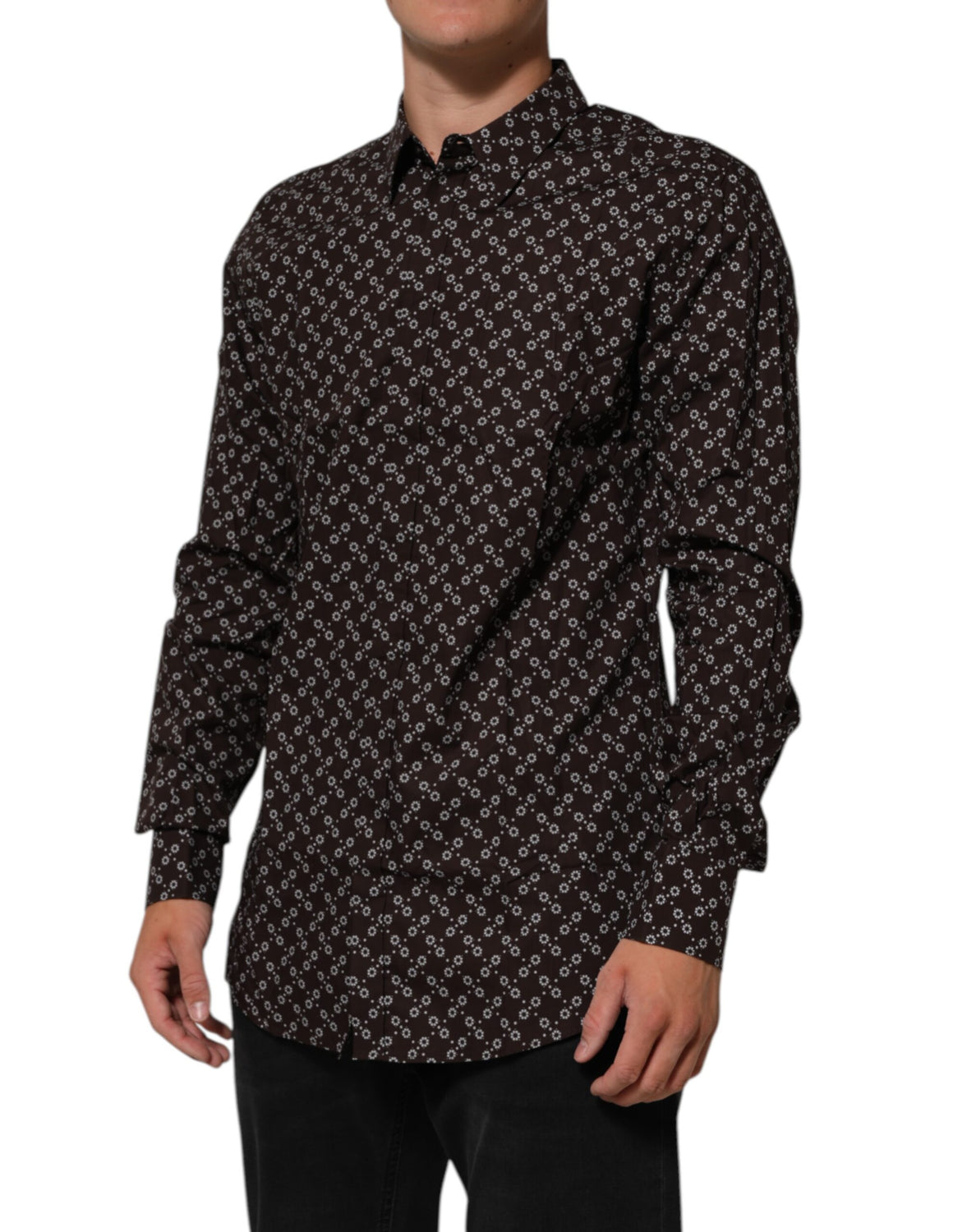 BrownFloral Collared GOLD Formal Dress Shirt