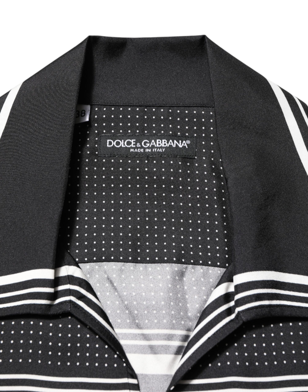 Black White StripeDot Print Casual Polo Shirt