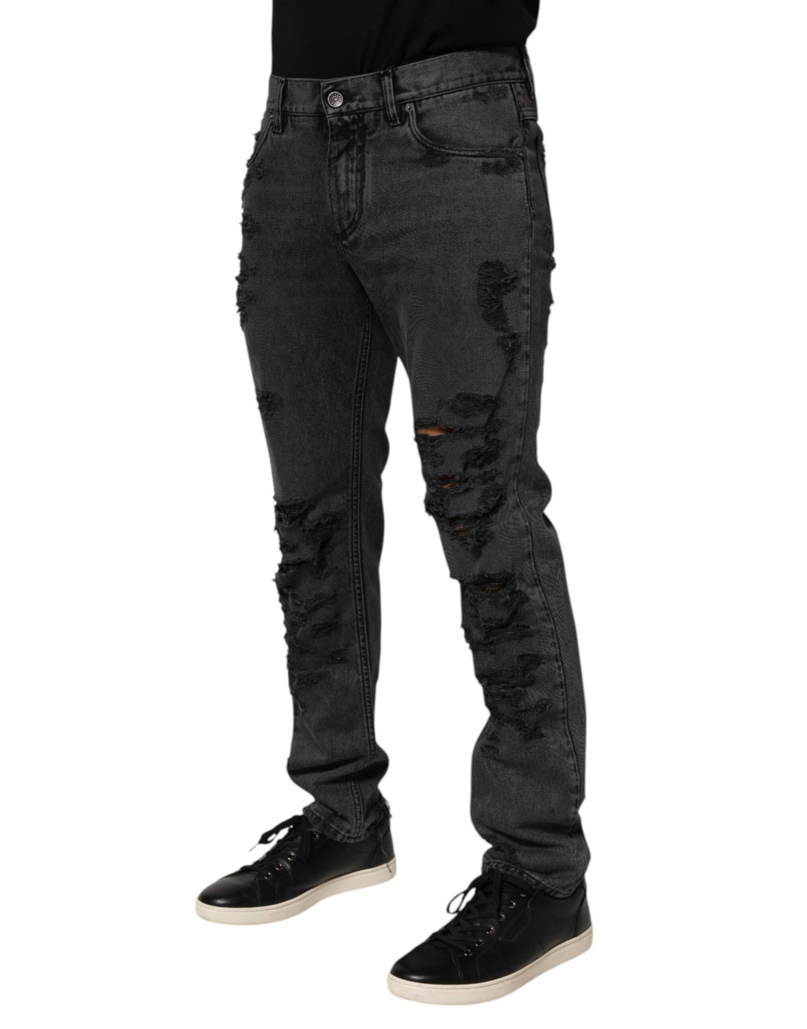 Black Tattered Skinny Cotton Men Denim Jeans