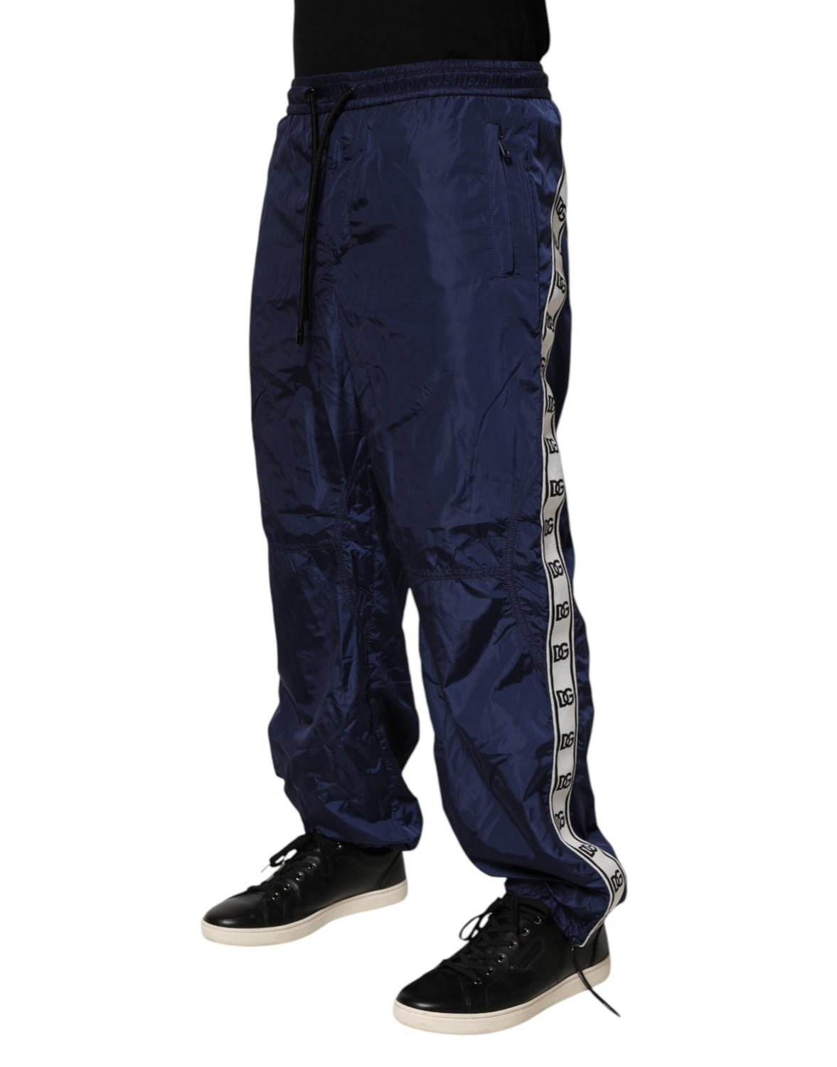 Blue Nylon Straight Jogger Sweatpants Pants