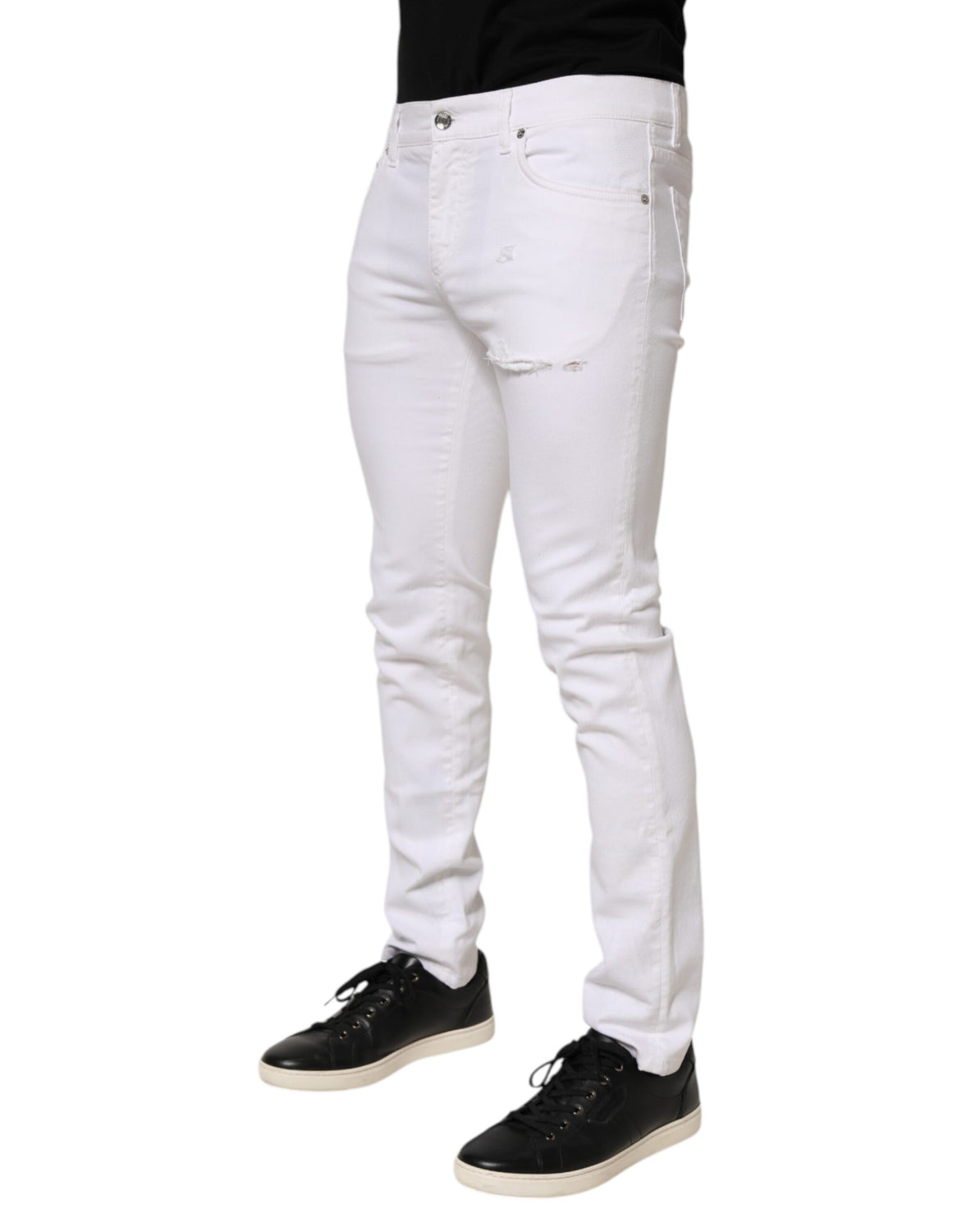 White Ripped Cotton Skinny Men Denim Jeans